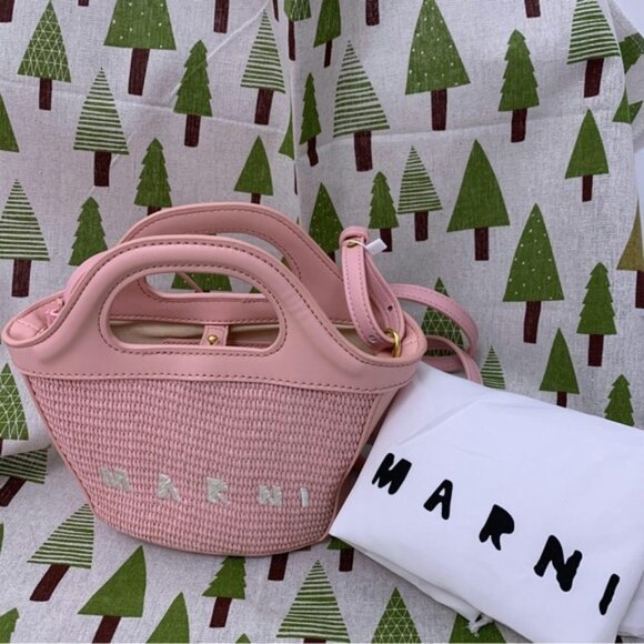 Marni Pink Raffia & Leather Mini Handbag - Picture 1 of 4